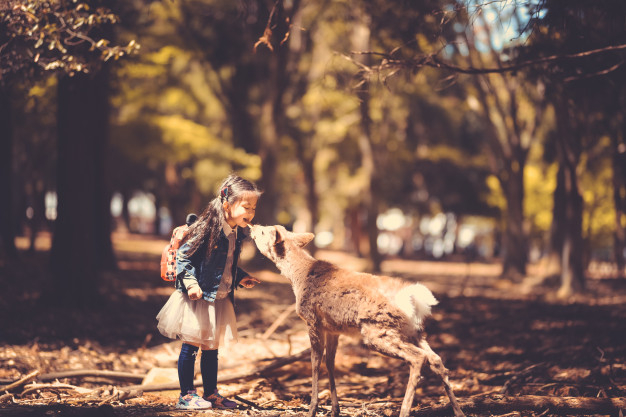 cute girl with pet 